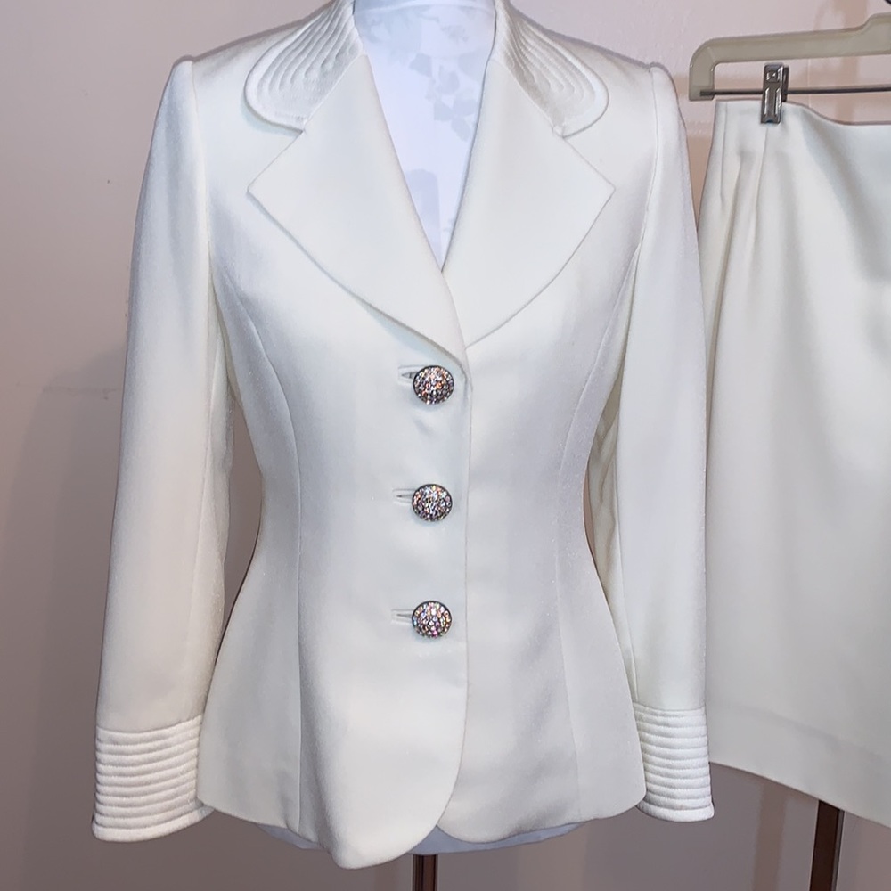 Frascara Embellished Cream 2 Piece Skirt Suit - Picture 5 of 14